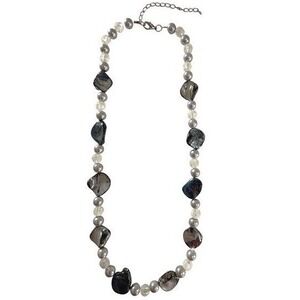 Beaded Shell Necklace About 20 Inch Grey Iridescent Faux Pearl  Extender Chain